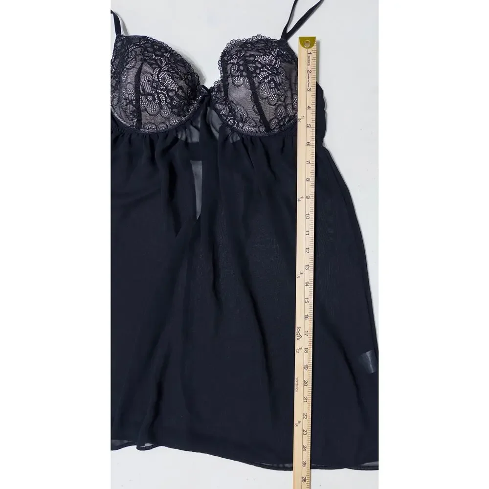 Black lace‎ women's babydoll lingerie sheer mesh coquette romantic feminine